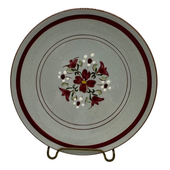 Stangl Pottery Garland Plate 6.5 inch Gray Red Trim Floral Accents - Picture 1 of 4